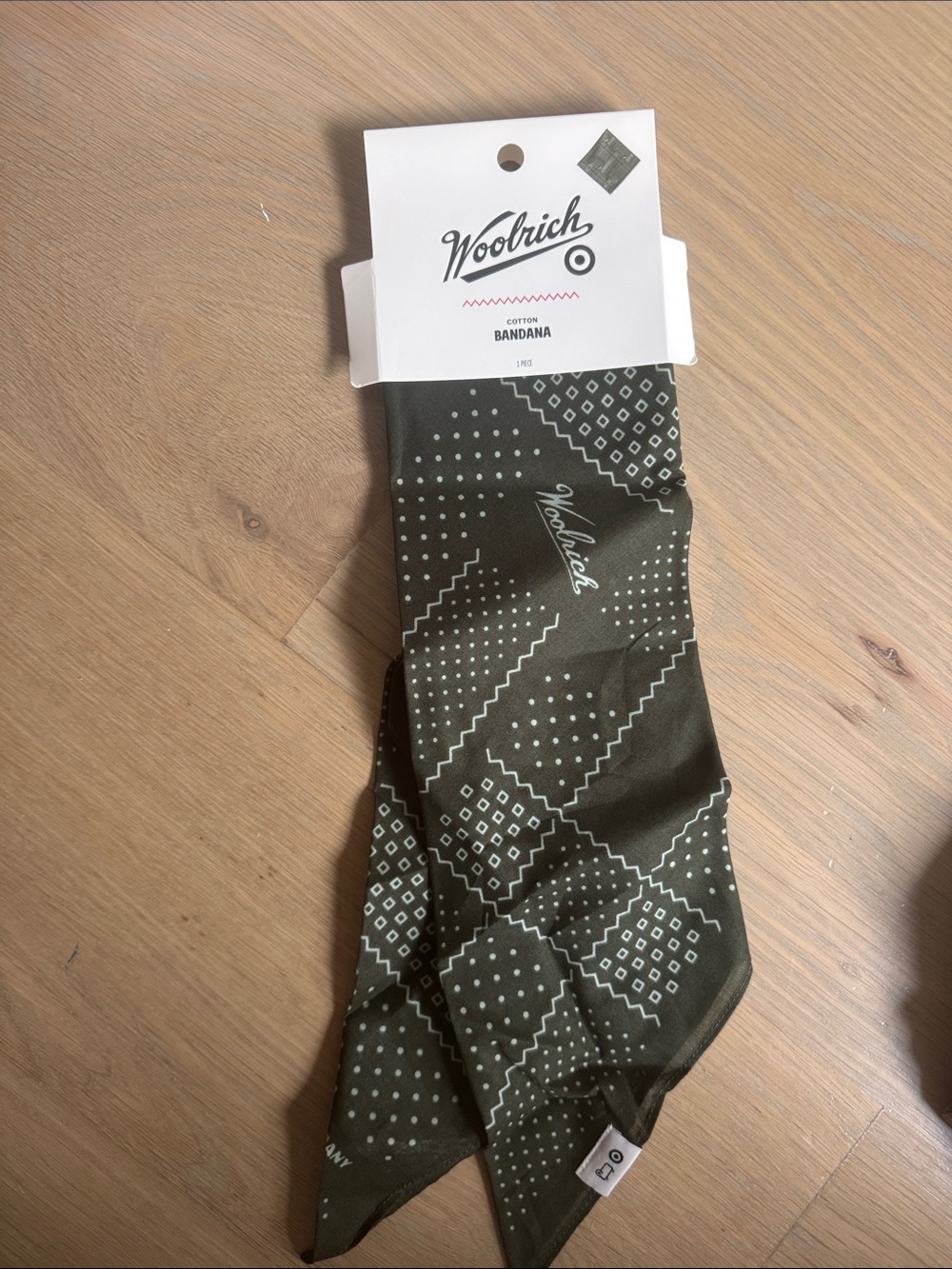Woolrich Olive Cotton Bandana with White Geometric Print
